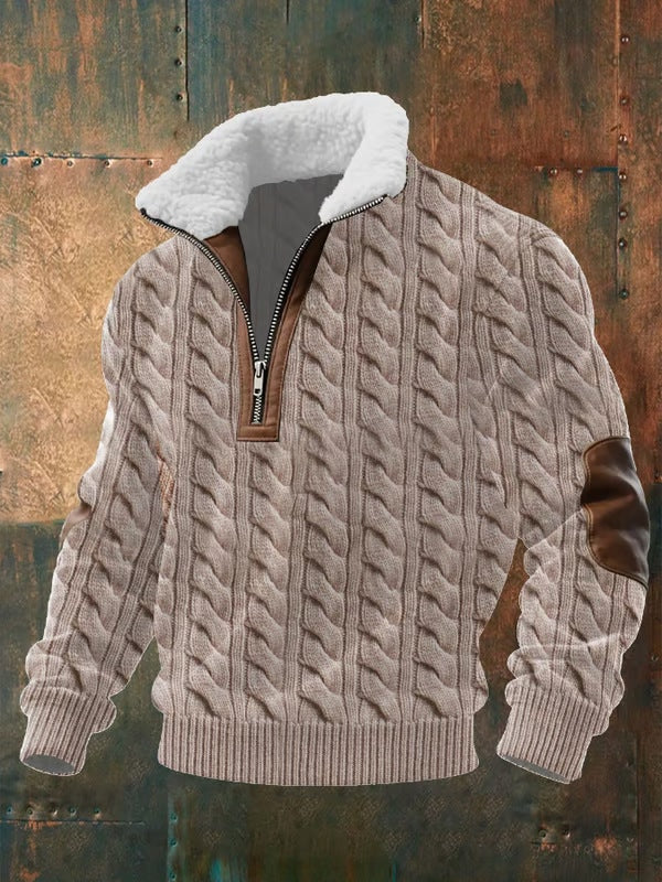 Men's Cable-Knit Quarter-Zip Sweater with Sherpa Collar