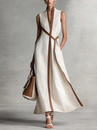 Isabella Sleeveless Wrap-Front Maxi Dress with Contrast Trim