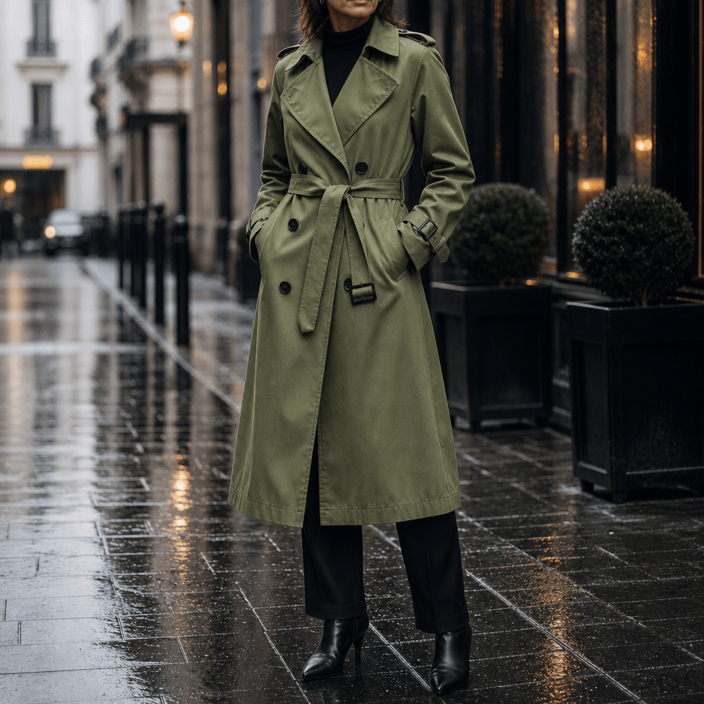 Mayfield Double-Breasted Long Trench Coat with Tailored Collar for Women