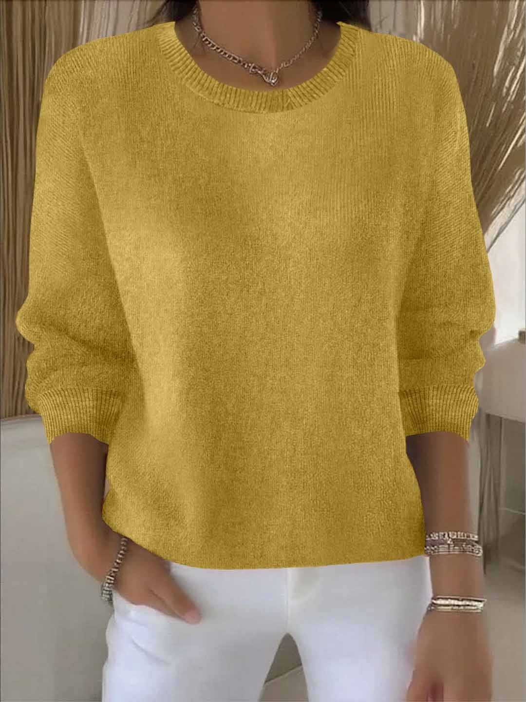 Lorie Ribbed-Cuff Women's Knitted Sweater with Crew Neck