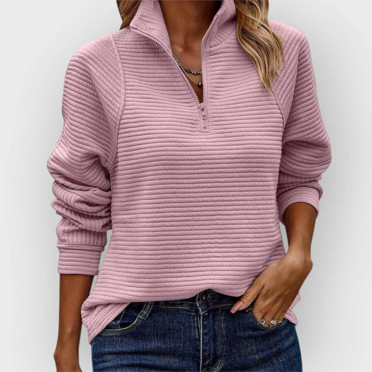 Women's Ribbed Quarter-Zip Pullover Sweater with Mock Neck