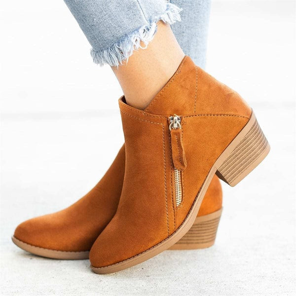Women's Everyday Side Zip Ankle Boots with Stacked Block Heel and Soft Lining