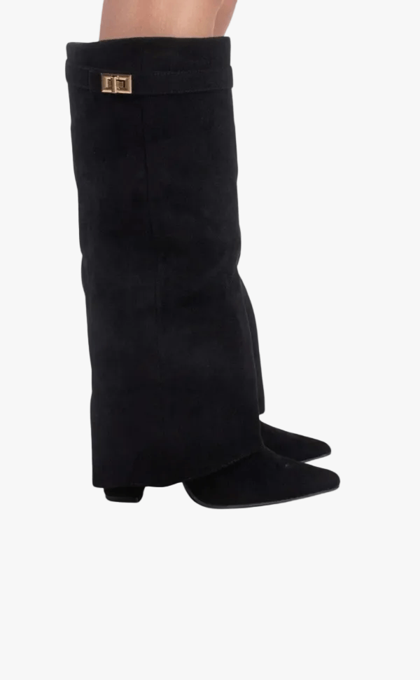 Knee-High Fold-Over Brown Boots with Buckle Strap for Fall and Winter