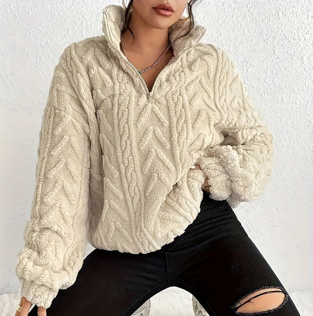 Aicha | Textured Half-Zip Oversized Sweater with Wrap Front