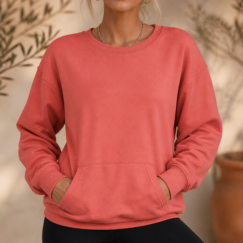 Women's Oversized Kangaroo Pocket Fleece Crewneck Sweatshirt