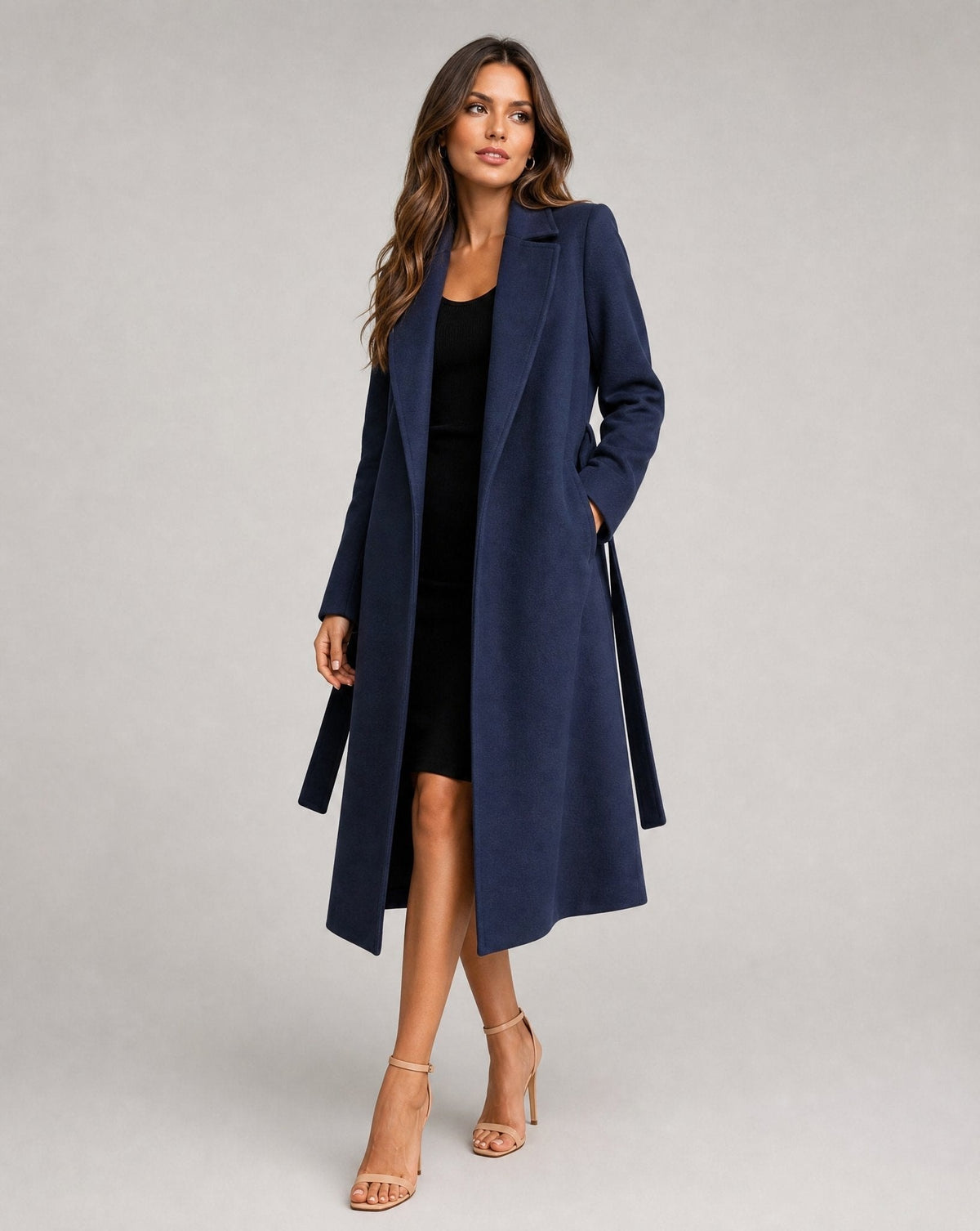 Belted Wool-Blend Long Lapel Winter Trench Coat for Women