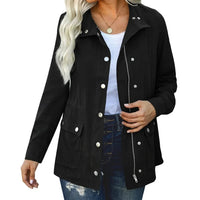 Women's Lightweight Zip-Up Utility Jacket with Stand Collar and Flap Pockets