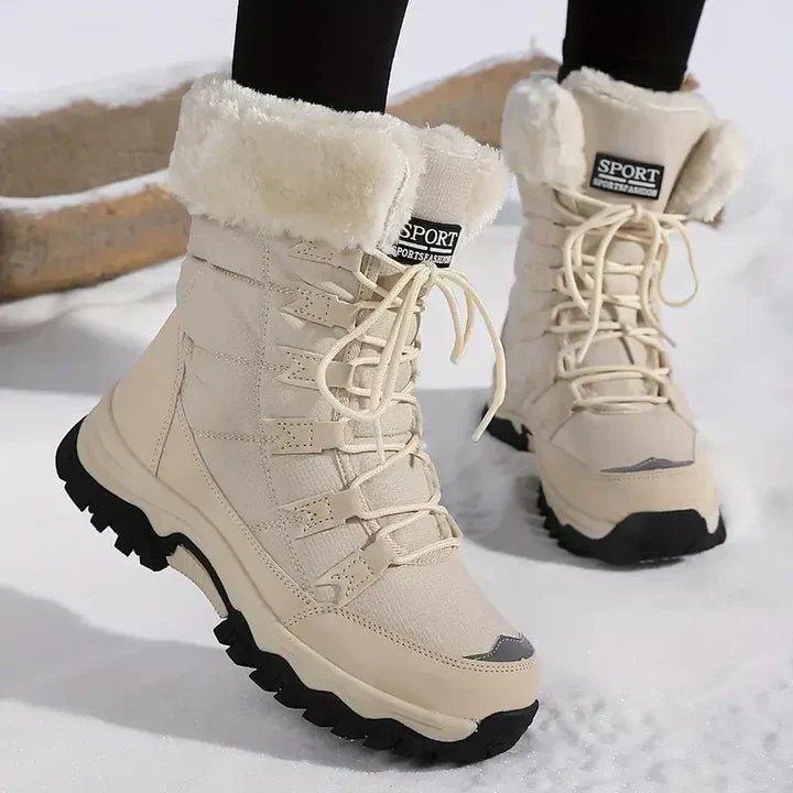 Faux Fur Trim Lace-Up Waterproof Boots for Fall and Winter in Synthetic