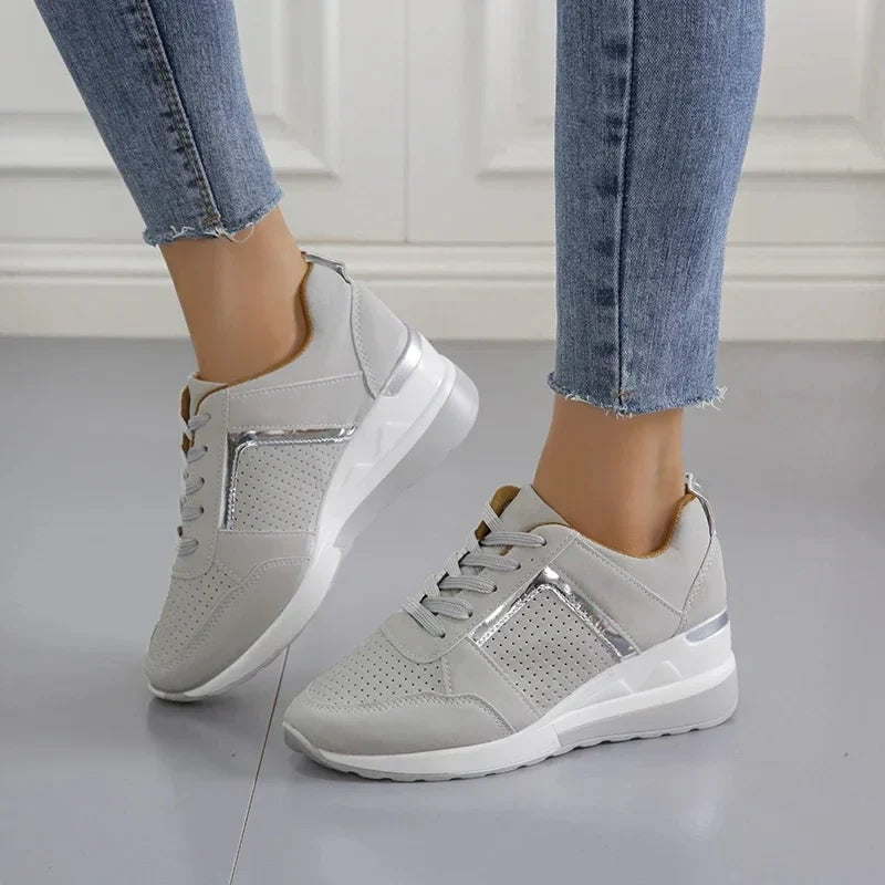Women's Lace-Up Platform Wedge Sneakers with Cushioned Sole