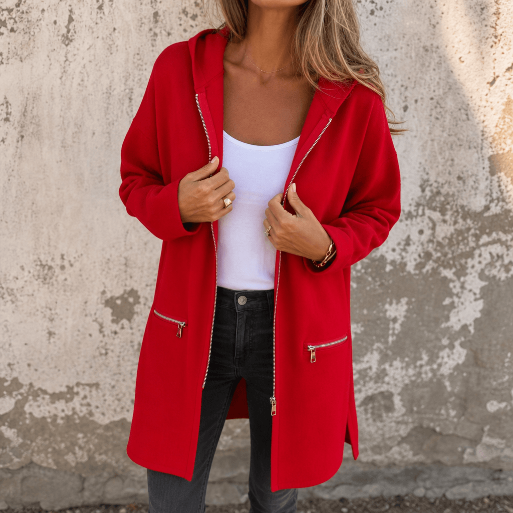 Women's Longline Open-Front Hooded Knit Jacket