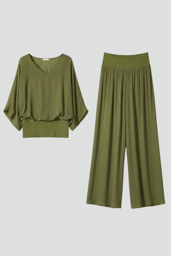 Natalie Women's Chiffon Wide-Leg Two-Piece Co-Ord Set with Draped Top