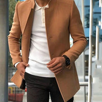 Men's Tailored Slim-Fit Long Winter Coat with Stand Collar