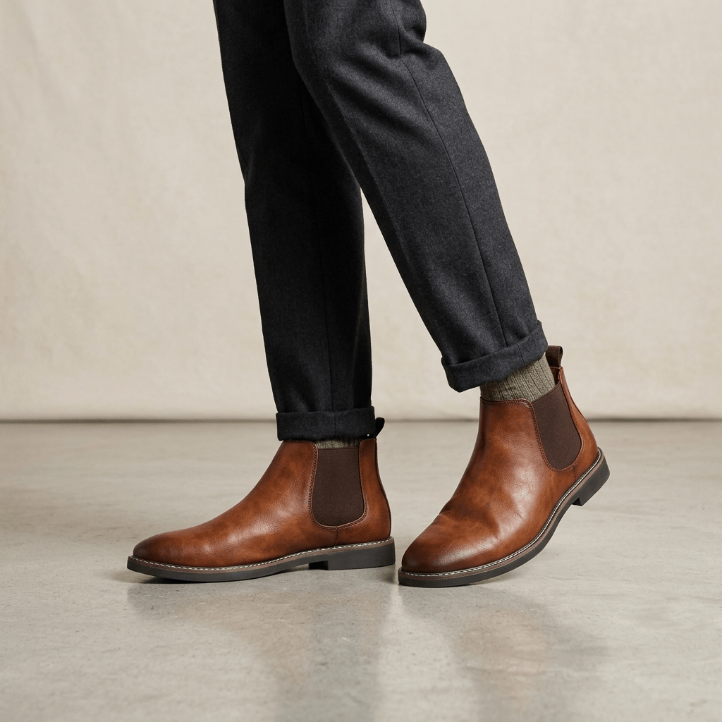 Men's Chelsea Slip-On Ankle Boots with Elastic Side Panels and Welt Stitching