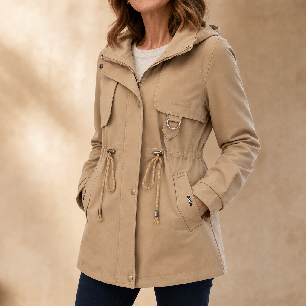 Women's Adjustable Waist Hooded Anorak Jacket with Drawstring