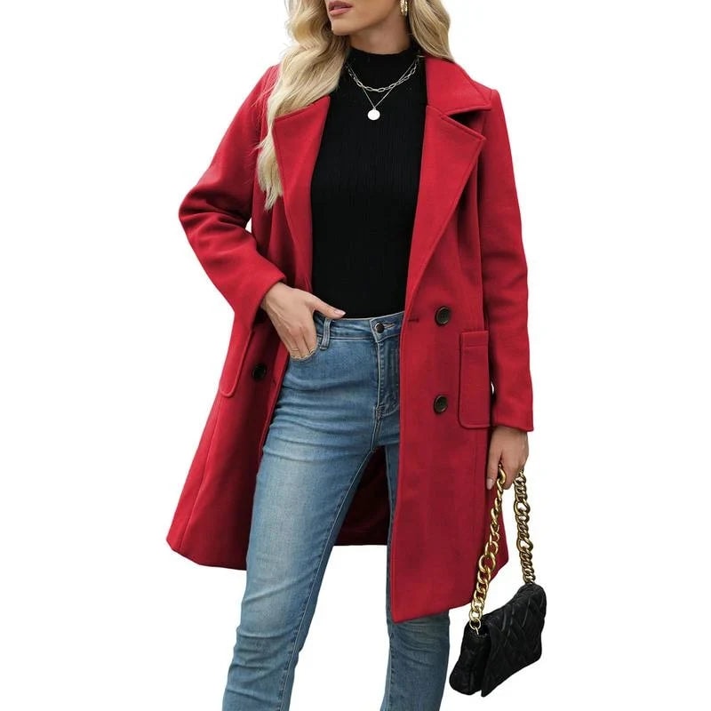 Unn Double-Breasted Notch-Lapel Longline Winter Coat for Women