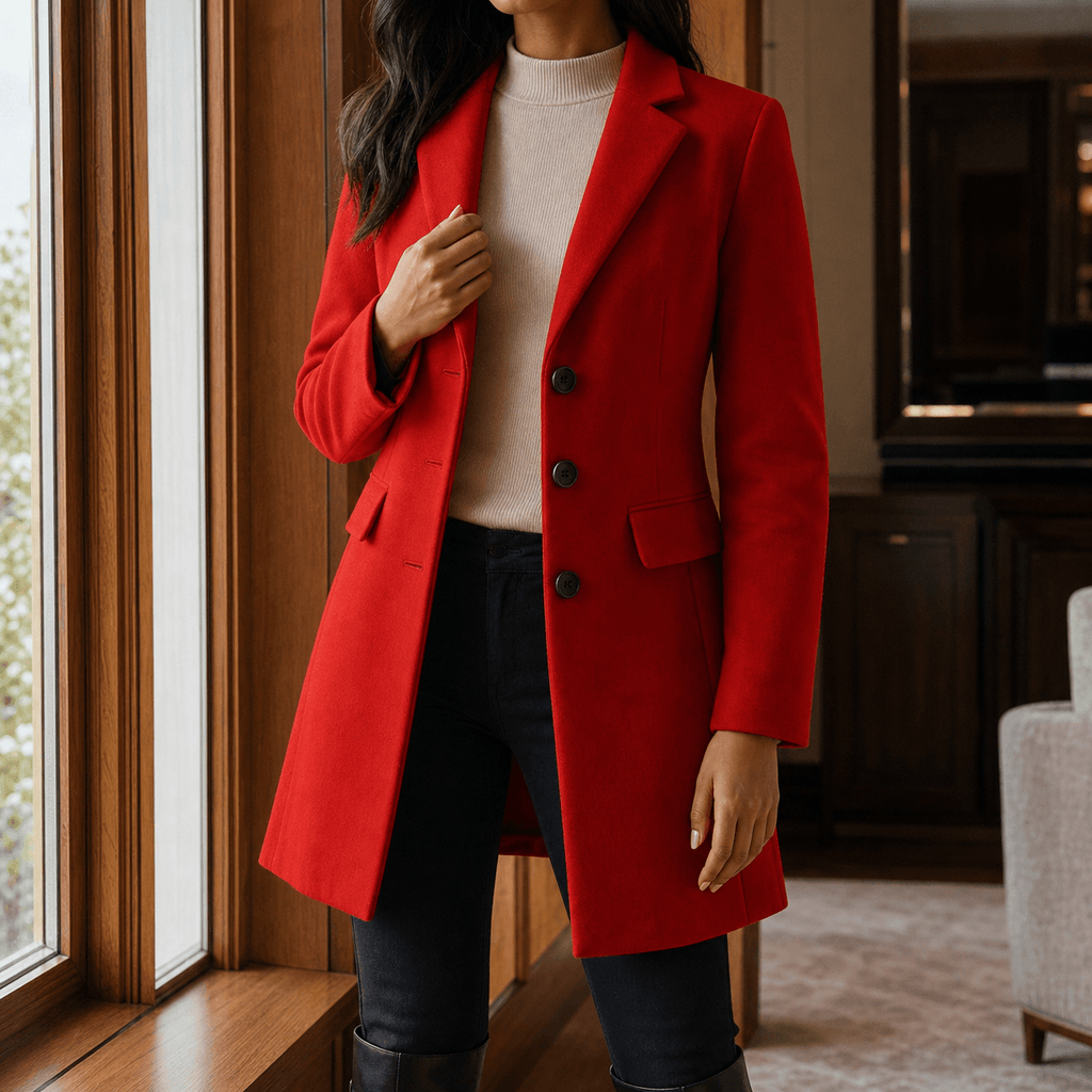 Women's Wool-Blend Tailored Winter Coat with Notched Lapel