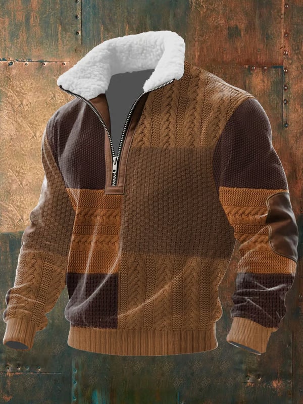 Quarter-Zip Cable Knit Fall Sweater with Fleece Collar for Men