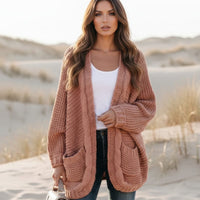 Women's Oversized Open-Front Knitted Sweater Cardigan with Pockets