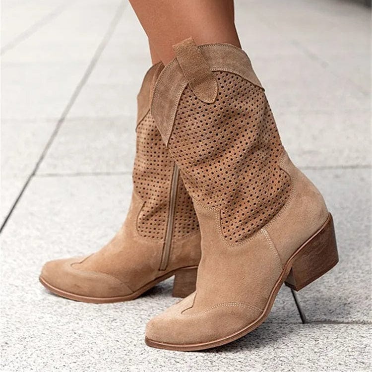 Antonia | Perforated Suede Western Fall Boots for Women