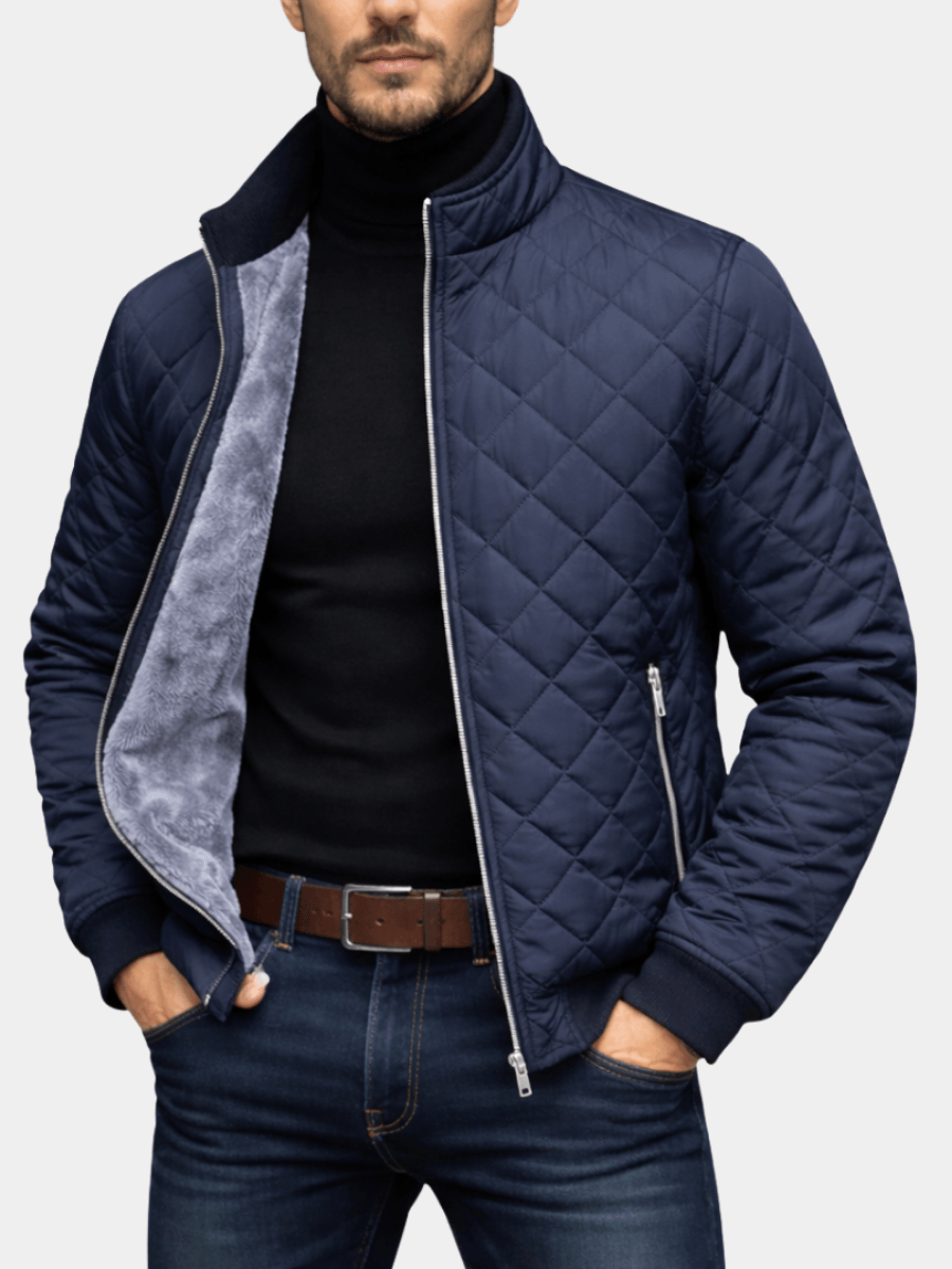 Men's Diamond-Quilted Fleece-Lined Jacket with Stand Collar