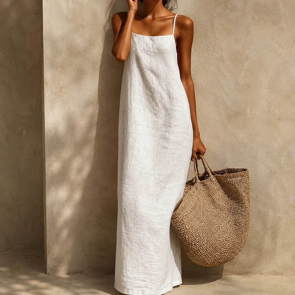 Marelle Spaghetti Strap Linen-Look Women's Midi-Length Slip Dress