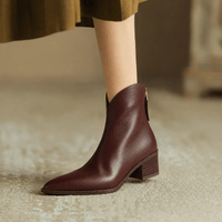 Kensley Pointed-Toe Faux Leather Women's Boots with Block Heel and Side Zip