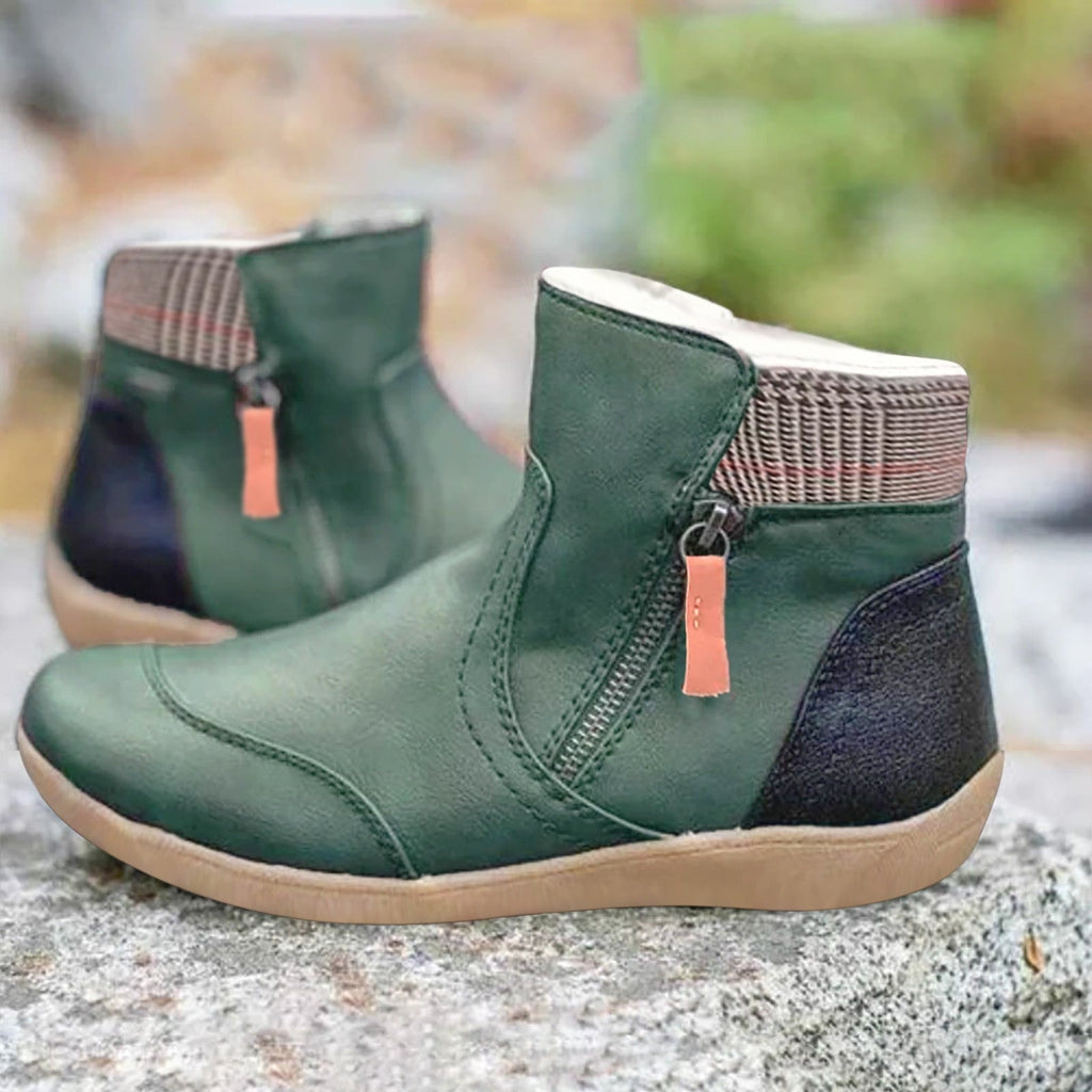 Aenor Side-Zip Ankle Boots with Contrast Cuff for Women