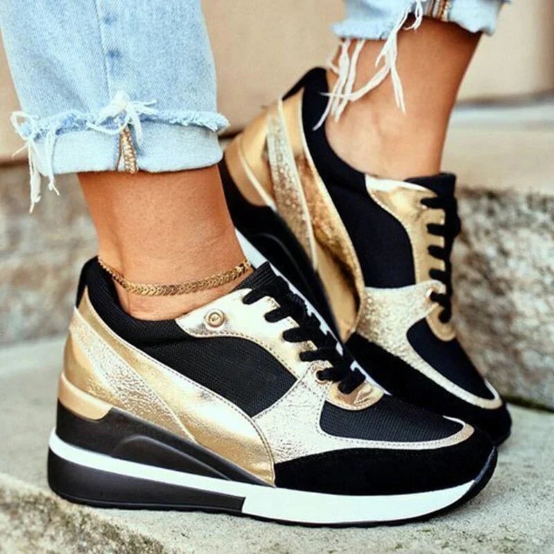 Women's Wedge Platform Cushioned Sneakers with Lace-Up Closure