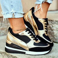 Women's Wedge Platform Cushioned Sneakers with Lace-Up Closure
