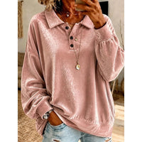Women's Collared Sweater with Oversized Drop Shoulders and Button Placket