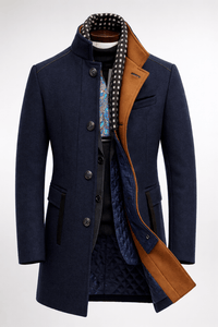 Men's Tailored Wool-Blend Winter Coat with Stand Collar
