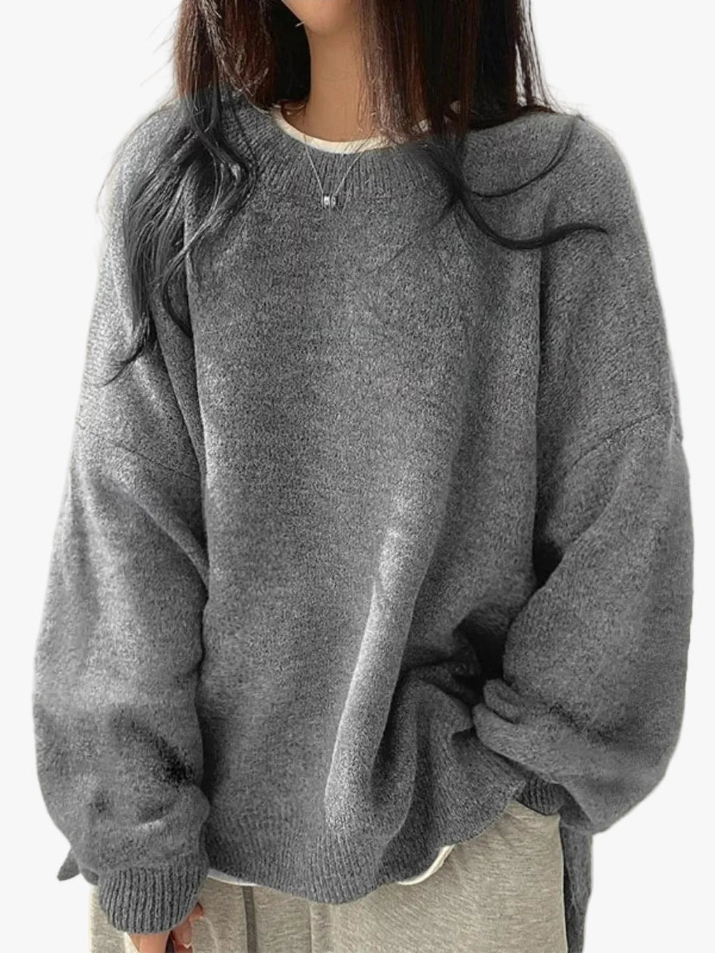 Oversized Sweater with Drop Shoulders and Side Slits for Women
