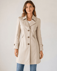 Women's Short Tailored Cotton Blend Trench Coat with Button Closure