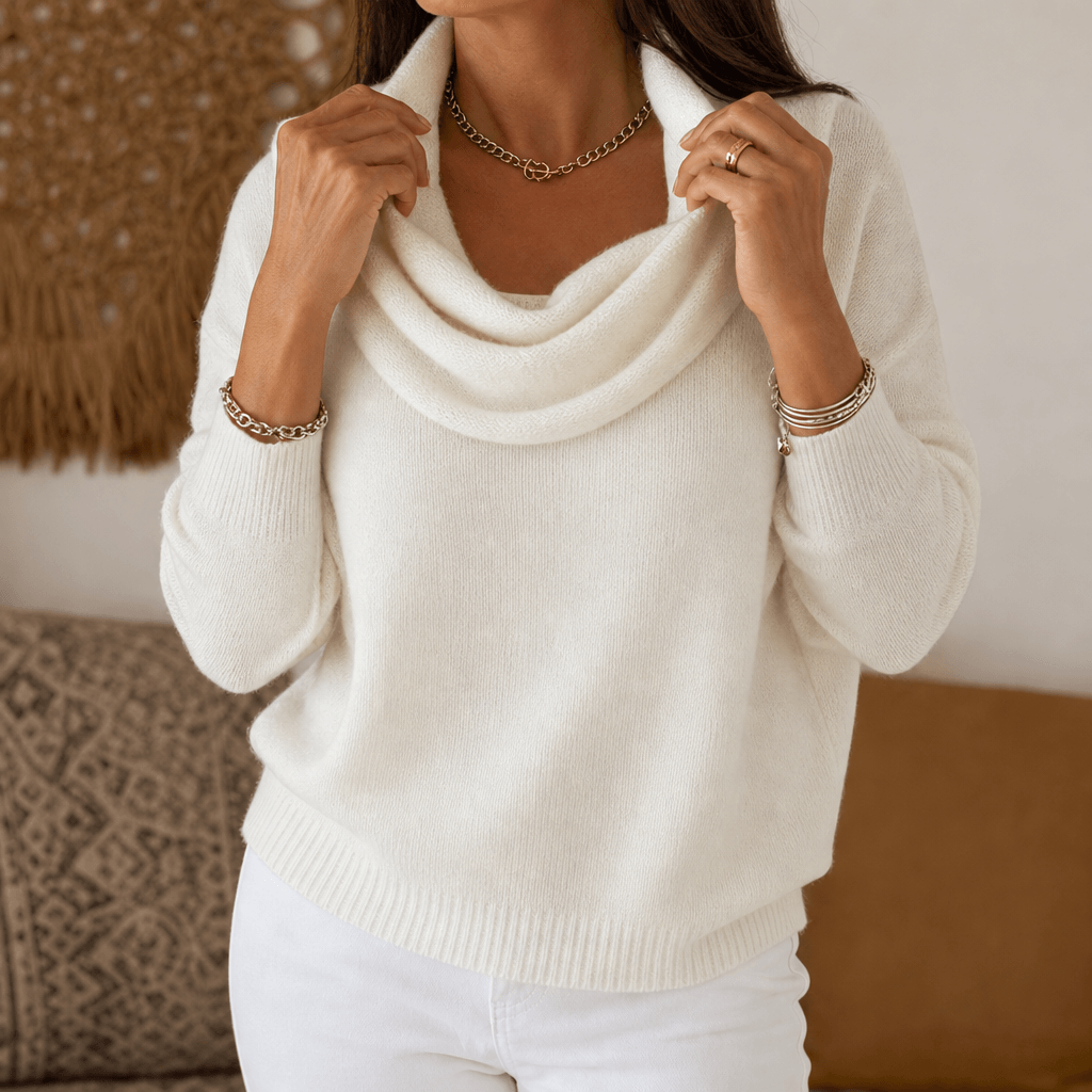 Women's Cowl Neck Drape Knitted Sweater with Long Sleeves