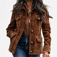 Women's Suede-Effect Tailored Jacket with Patch Pockets