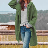 Women's Longline Wool-Blend Button-Front Winter Coat with Hood