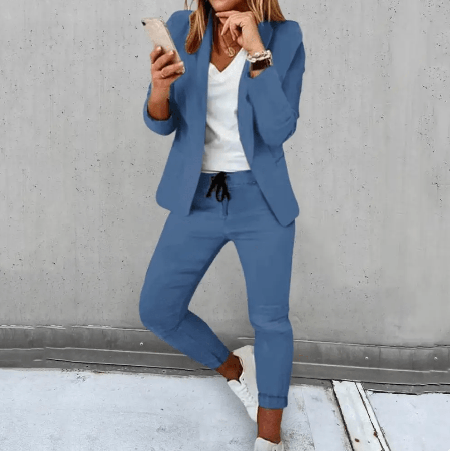 Women's Cotton Blend Blazer and Jogger Two-Piece Co-Ord Set