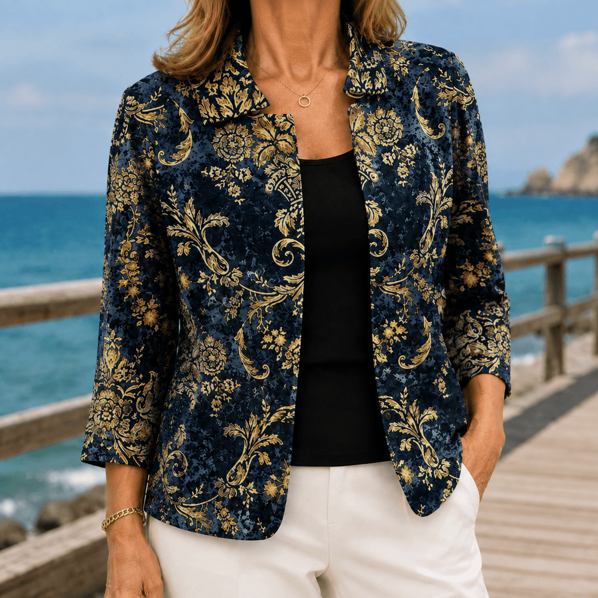 Hallie-Rose Baroque Print Open-Front Jacket for Women