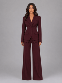 Women's Cinched-Waist Blazer and Wide-Leg Trouser Two-Piece Coordinate Set