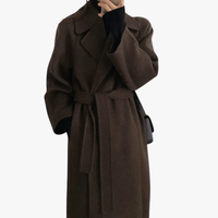 Women's Notched Lapel Wrap Winter Coat with Belted Tie Waist