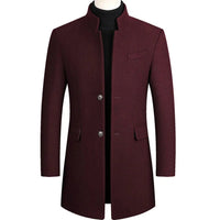 Men's Slim Longline Stand-Collar Overcoat with Flap Pockets for Winter