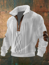 Half Zip Cable Knit Fall Sweater with Fleece Collar for Men