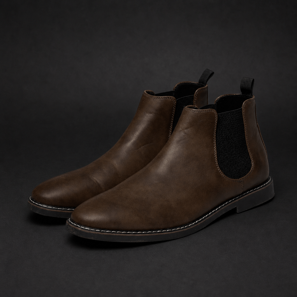 Men's Slip-On Chelsea Ankle Boots with Elastic Side Panels and Heel Pull Tab