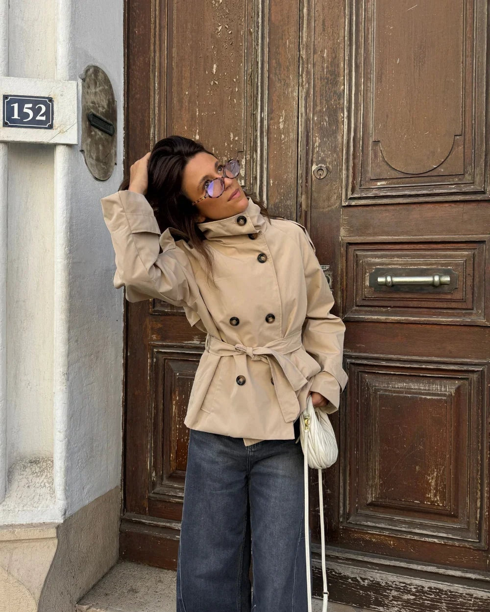 Fructuoso Belted Funnel-Neck Cotton Blend Trench Coat for Women