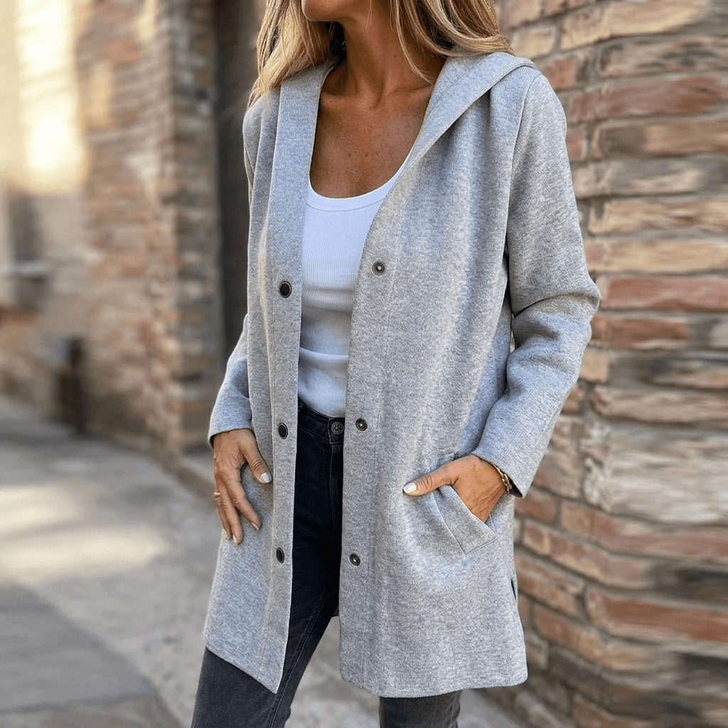 Women's Hooded Knit Cardigan Sweater with Button Front and Pockets