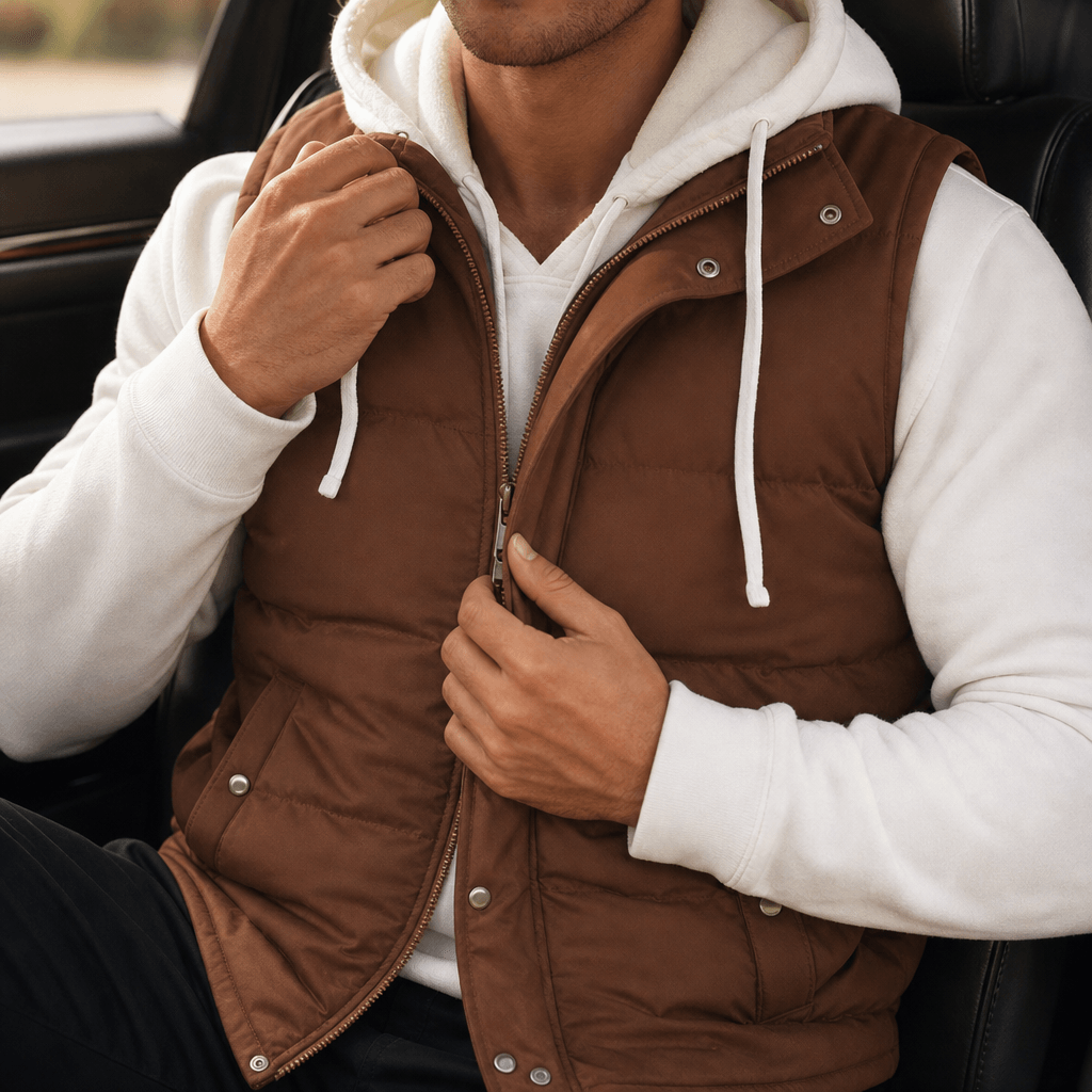 Double-Hood Quilted Puffer Vest with Layered Collar