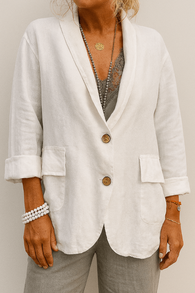 Relaxed Linen Blazer with Button Detail for Layering as Fall Jackets Women