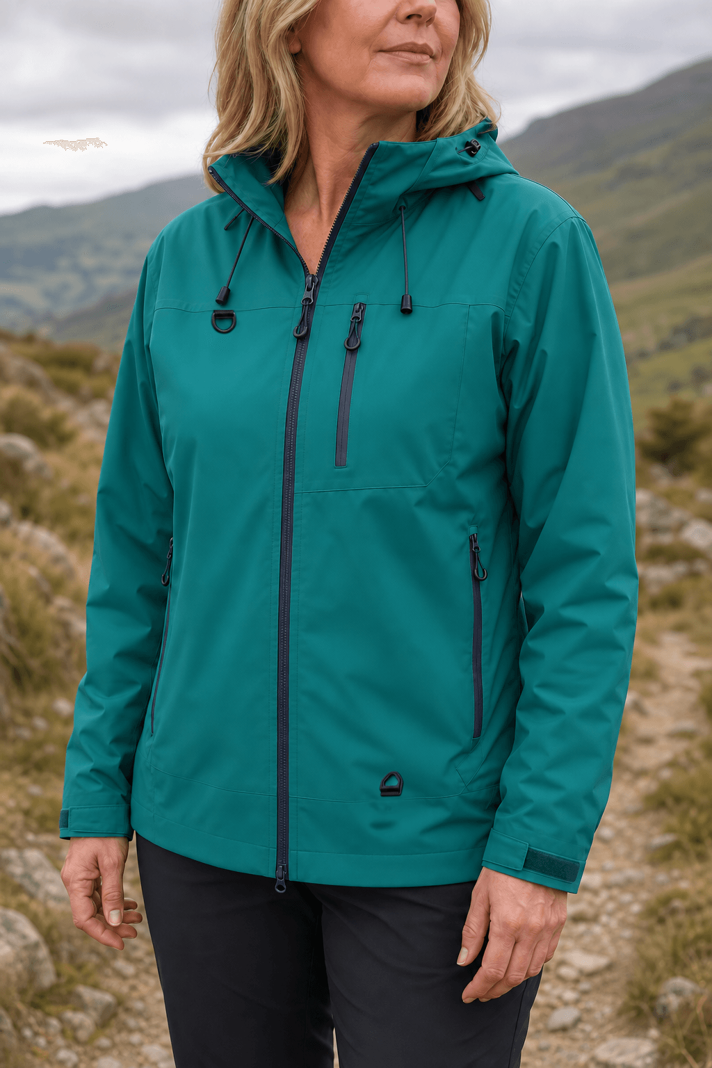 Hooded Waterproof Windproof Polyester Rain Jacket for Women