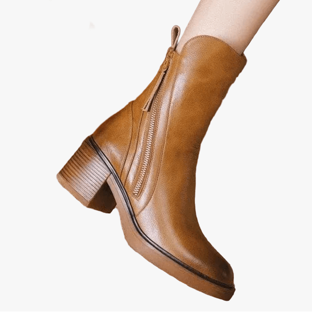 Women's Ankle Boots with Side Zipper and Block Heel in Synthetic for Fall