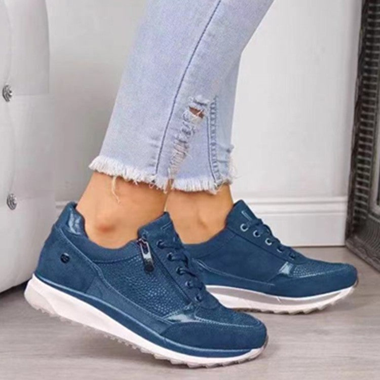 Women's Cushioned Sneakers with Lace-Up Side Zipper for Orthopedic Support